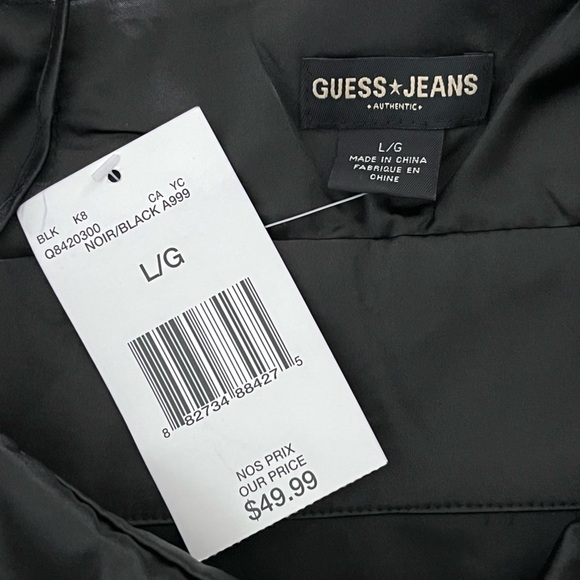 NWT Guess Jeans/ Black short sleeved blouse/ Tie back/ Peasant/ Size US L - Picture 10 of 14